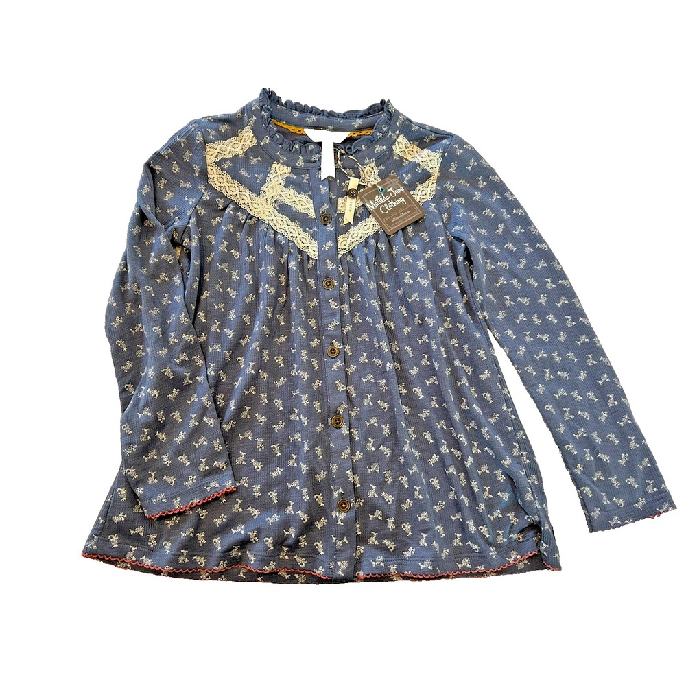 Matilda Jane Girls Floral Blue Chambray Top Size 8 NEW Western & Lace Shirt